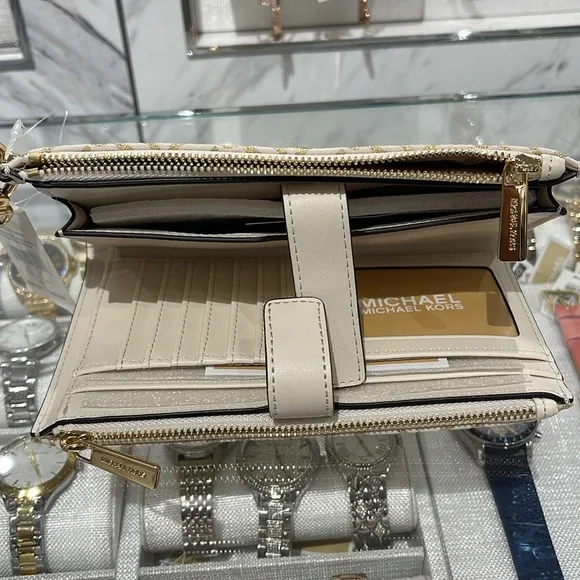 Michael Kors Jet Set Travel Large Double-Zip Wristlet-Wallet-PhoneHolder Pale - Picture 9 of 16